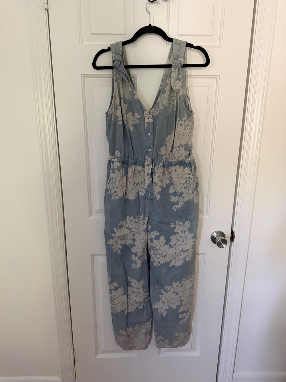 Pilcro and the Letterpress Blue Floral Button-Front Jumpsuit